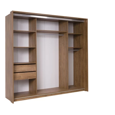 Šatní skříň s osvětlením 230 cm ISANTI - dub bordeaux / lesklá bílá