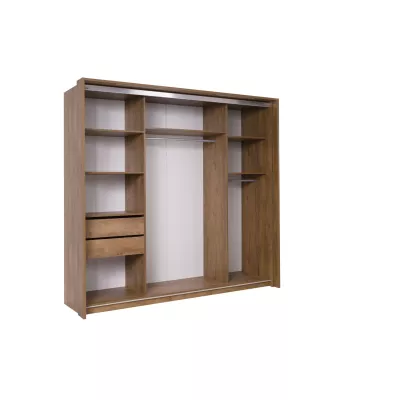 Šatní skříň s osvětlením 230 cm ISANTI - dub bordeaux / lesklá bílá