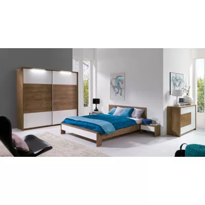 Šatní skříň s osvětlením 230 cm ISANTI - dub bordeaux / lesklá bílá