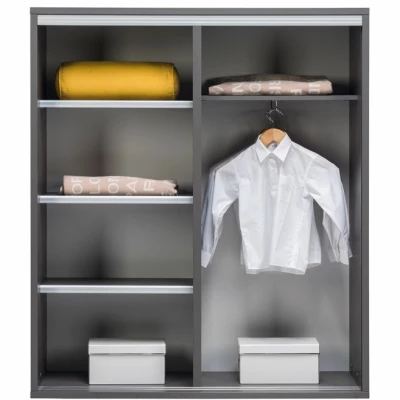 Policová šatní skříň 120 cm MANKATO - šedá / lesklá bílá