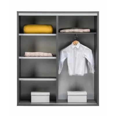 Policová šatní skříň 120 cm MANKATO - šedá / lesklá bílá