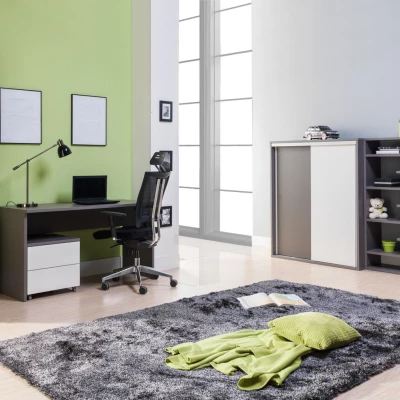 Policová šatní skříň 120 cm MANKATO - šedá / lesklá bílá