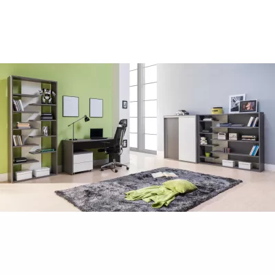 Policová šatní skříň 120 cm MANKATO - šedá / lesklá bílá