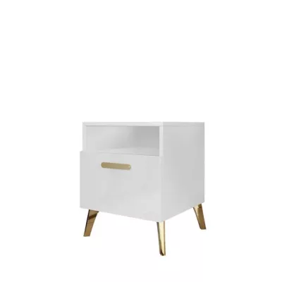 Noční stolek TANTES - bílý / lesklý bílý