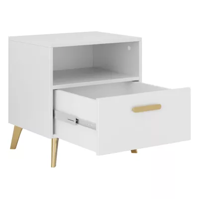 Noční stolek TANTES - bílý / lesklý bílý