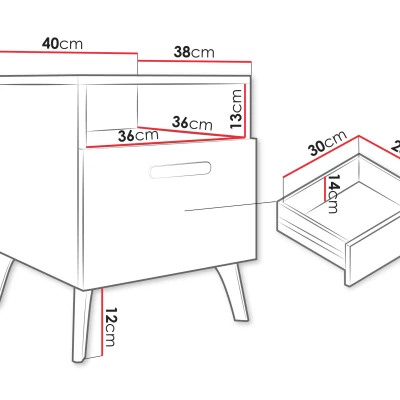 Noční stolek TANTES - bílý / lesklý bílý