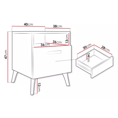 Noční stolek TANTES - bílý / lesklý bílý