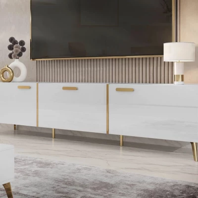 Široký televizní stolek TANTES - bílý / lesklý bílý