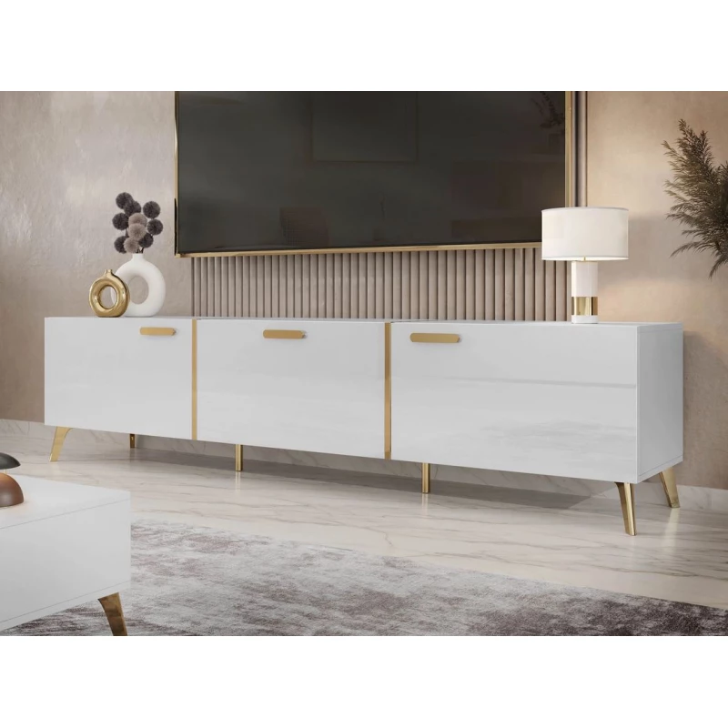 Široký televizní stolek TANTES - bílý / lesklý bílý