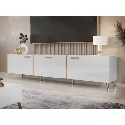 Široký televizní stolek TANTES - bílý / lesklý bílý