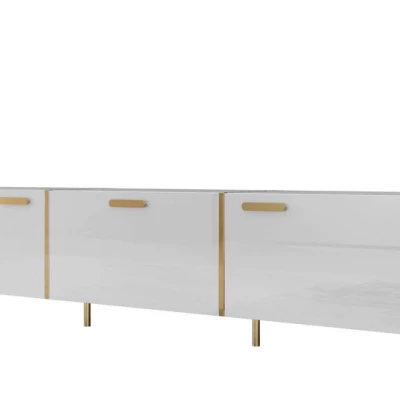 Široký televizní stolek TANTES - bílý / lesklý bílý