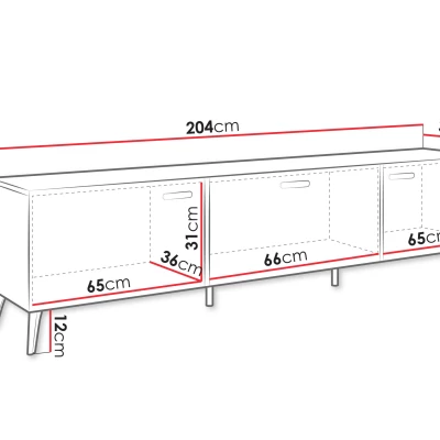 Široký televizní stolek TANTES - bílý / lesklý bílý