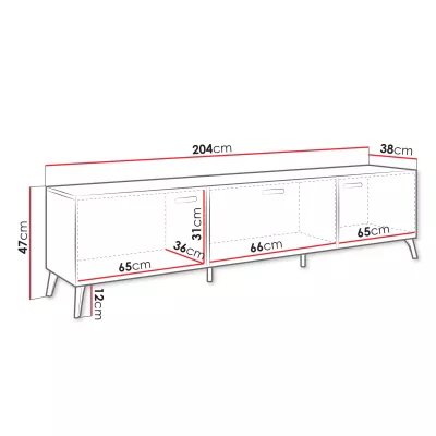 Široký televizní stolek TANTES - bílý / lesklý bílý