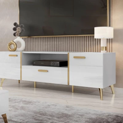 Televizní stolek TANTES - bílý / lesklý bílý