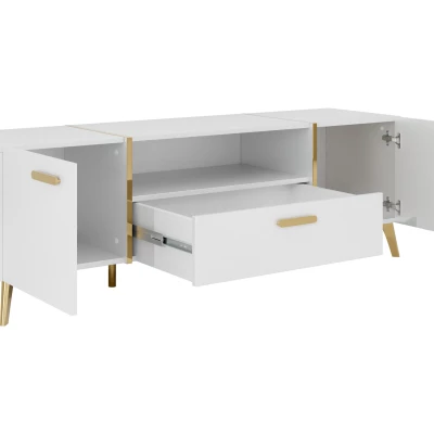 Televizní stolek TANTES - bílý / lesklý bílý
