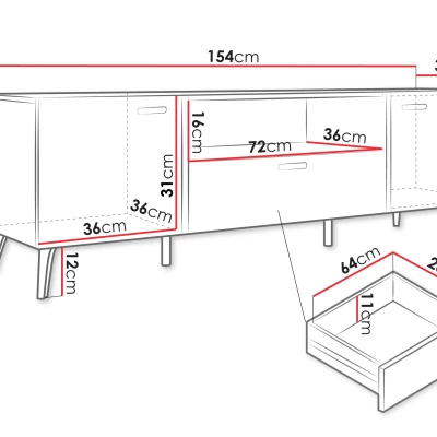 Televizní stolek TANTES - bílý / lesklý bílý