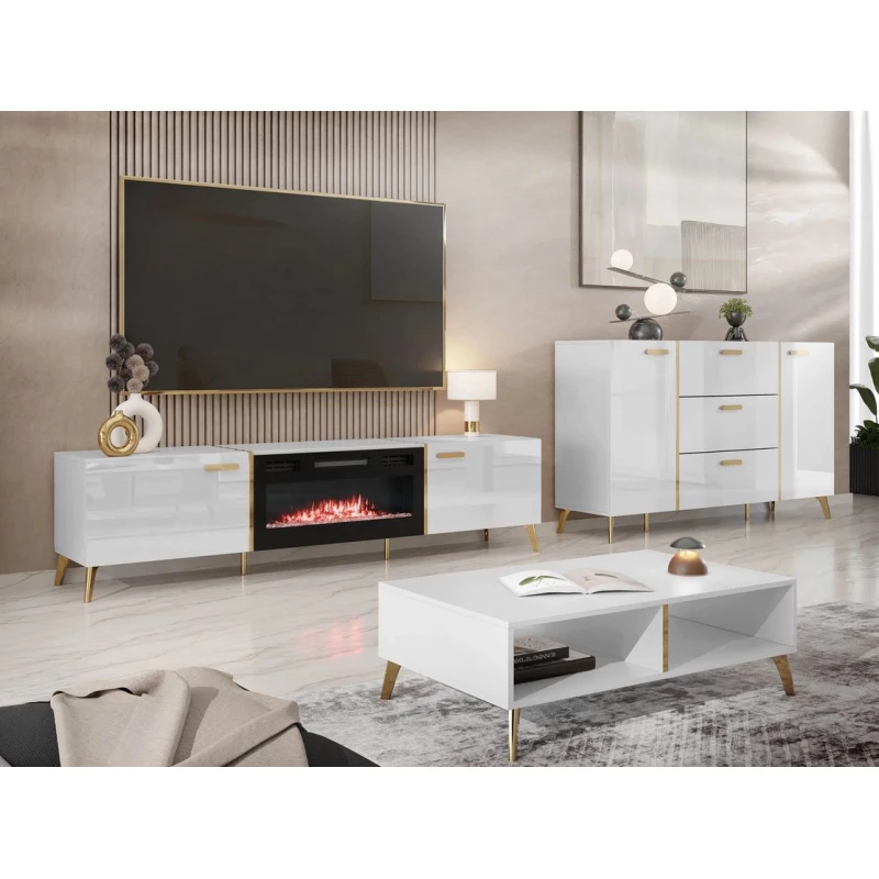 Sestava do obývacího pokoje TANTES - bílá / lesklá bílá