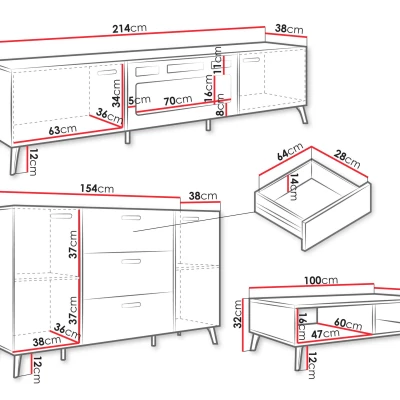 Sestava do obývacího pokoje TANTES - bílá / lesklá bílá