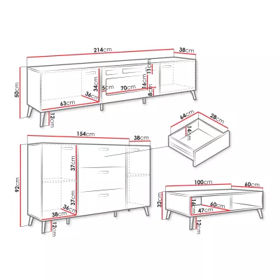 Sestava do obývacího pokoje TANTES - kašmír / lesklá kašmírová