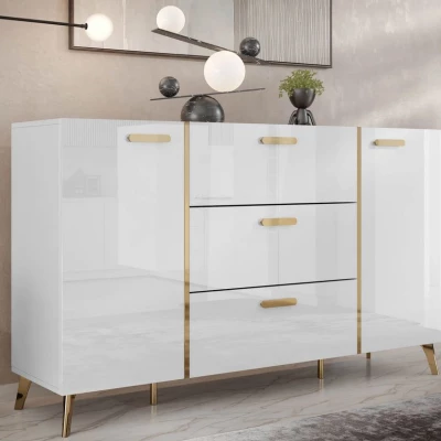 Kombinovaná komoda TANTES - bílá / lesklá bílá