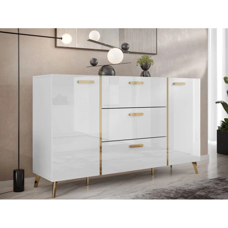 Kombinovaná komoda TANTES - bílá / lesklá bílá