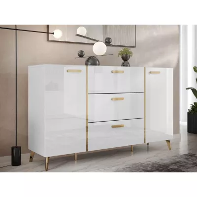 Kombinovaná komoda TANTES - bílá / lesklá bílá