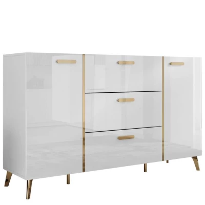 Kombinovaná komoda TANTES - bílá / lesklá bílá