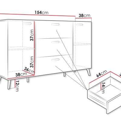 Kombinovaná komoda TANTES - kašmír / lesklá kašmírová