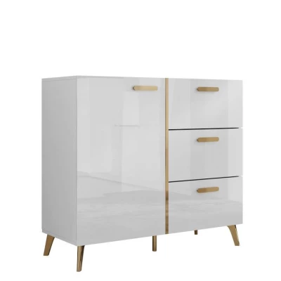 Úzká kombinovaná komoda TANTES - bílá / lesklá bílá