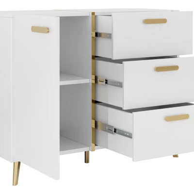 Úzká kombinovaná komoda TANTES - bílá / lesklá bílá