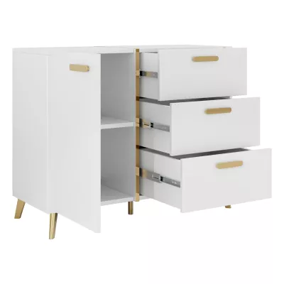 Úzká kombinovaná komoda TANTES - bílá / lesklá bílá