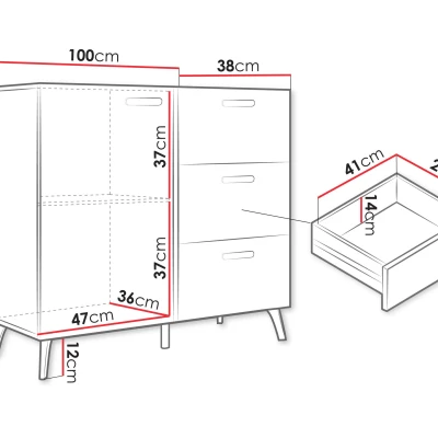 Úzká kombinovaná komoda TANTES - bílá / lesklá bílá