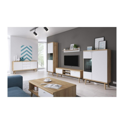 VÝPRODEJ - Televizní stolek 160 cm PAVLIS - dub riviera / bílý