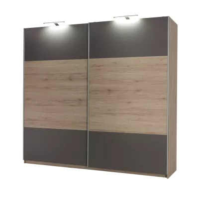 Široká šatní skříň 225 cm KIMBALL - dub san remo / šedá + LED osvětlení ZDARMA