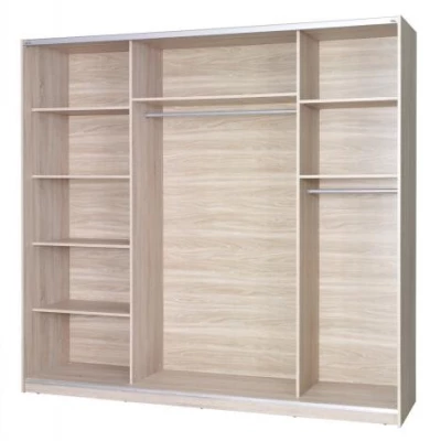 Široká šatní skříň 225 cm KIMBALL - dub san remo / šedá + LED osvětlení ZDARMA