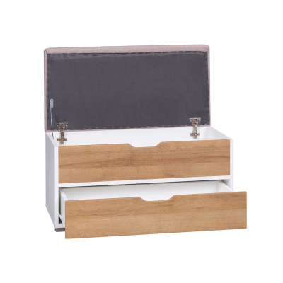 VÝPRODEJ - Komoda se sedákem BROKEN - bílá / dub zlatý