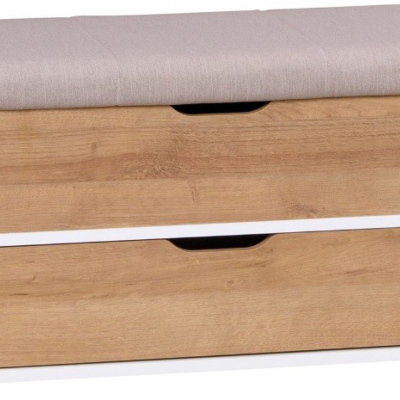 VÝPRODEJ - Komoda se sedákem BROKEN - bílá / dub zlatý