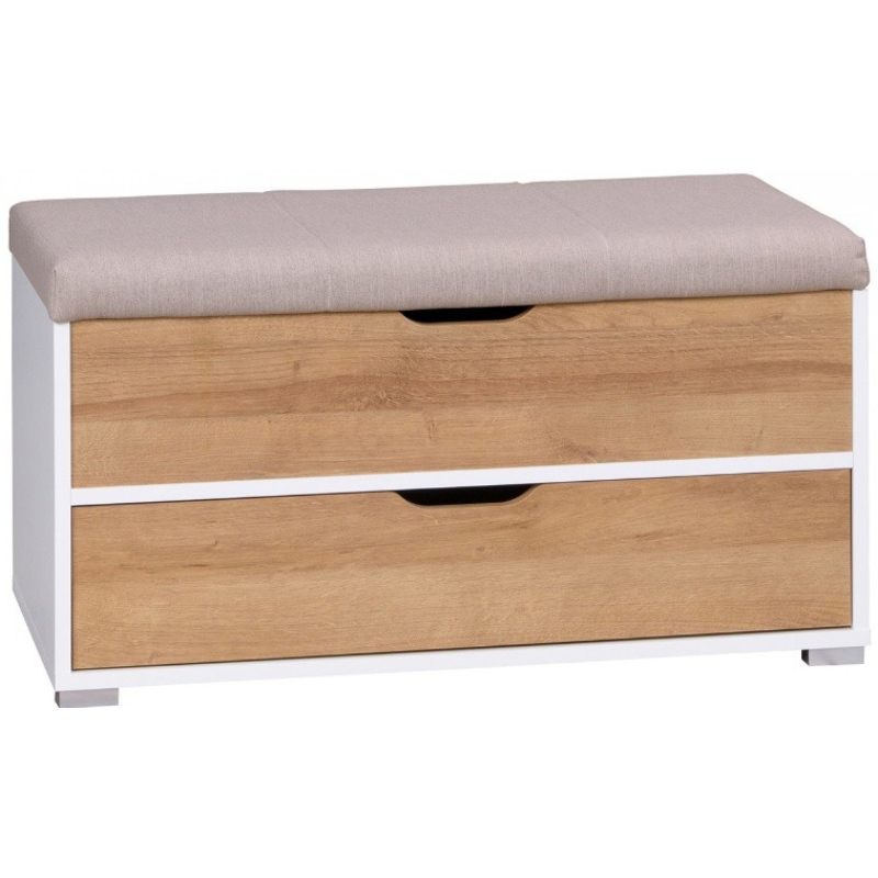 VÝPRODEJ - Komoda se sedákem BROKEN - bílá / dub zlatý