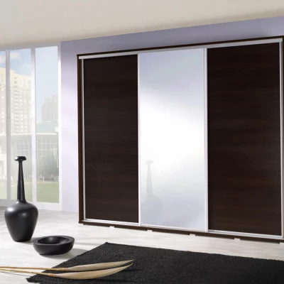 Šatní skříň se zrcadlem 255 cm MAKEL - kaštan wenge