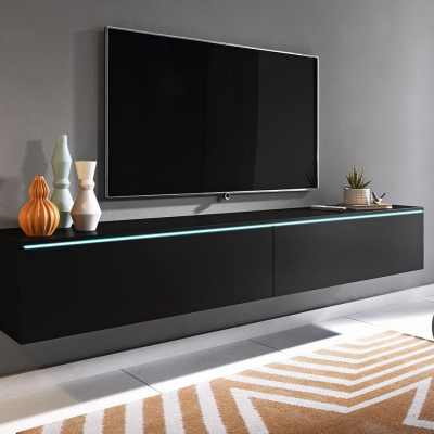 VÝPRODEJ - Televizní skříňka s bílým LED osvětlením 180 cm WILLA D - černá