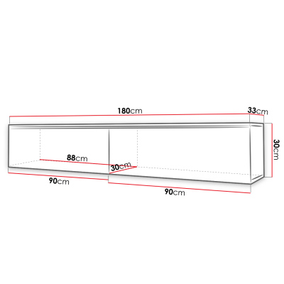VÝPRODEJ - Televizní skříňka s bílým LED osvětlením 180 cm WILLA D - černá