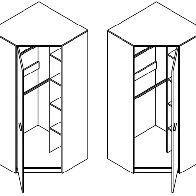 Rohová šatní skříň 85 cm DEANY - dub kraft / popelavá / tyrkysová