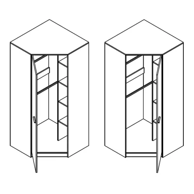Rohová šatní skříň 85 cm DEANY - dub kraft / popelavá / tyrkysová