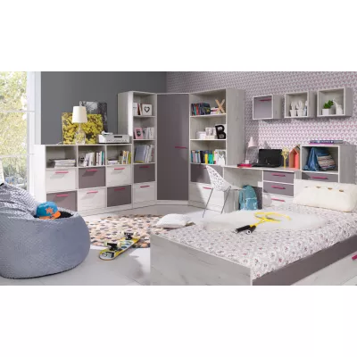 Rohová šatní skříň 85 cm DEANY - dub kraft / popelavá / tyrkysová