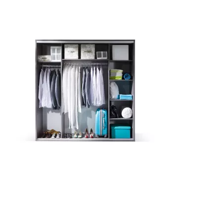 Široká šatní skříň 206 cm MANKATO - šedá / lesklá bílá