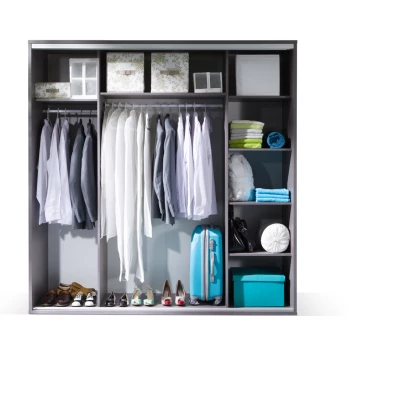 Zrcadlová šatní skříň 206 cm MANKATO - šedá / lesklá bílá