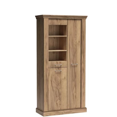 VÝPRODEJ - Vysoká vitrína AILISH - dub kraft zlatý