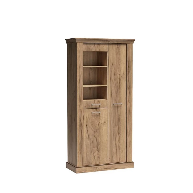 VÝPRODEJ - Vysoká vitrína AILISH - dub kraft zlatý
