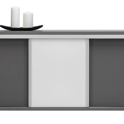 Nízká komoda s dvířky MANKATO - šedá / lesklá bílá