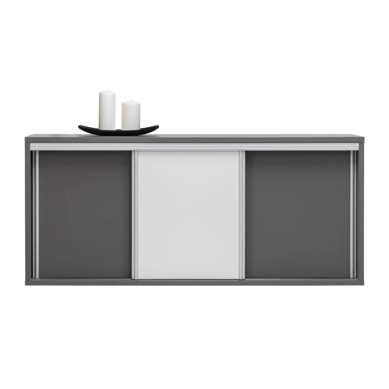 Nízká komoda s dvířky MANKATO - šedá / lesklá bílá